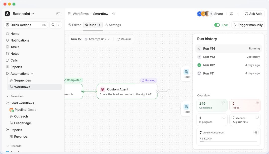 Complete Attio workflow interface captured from its website