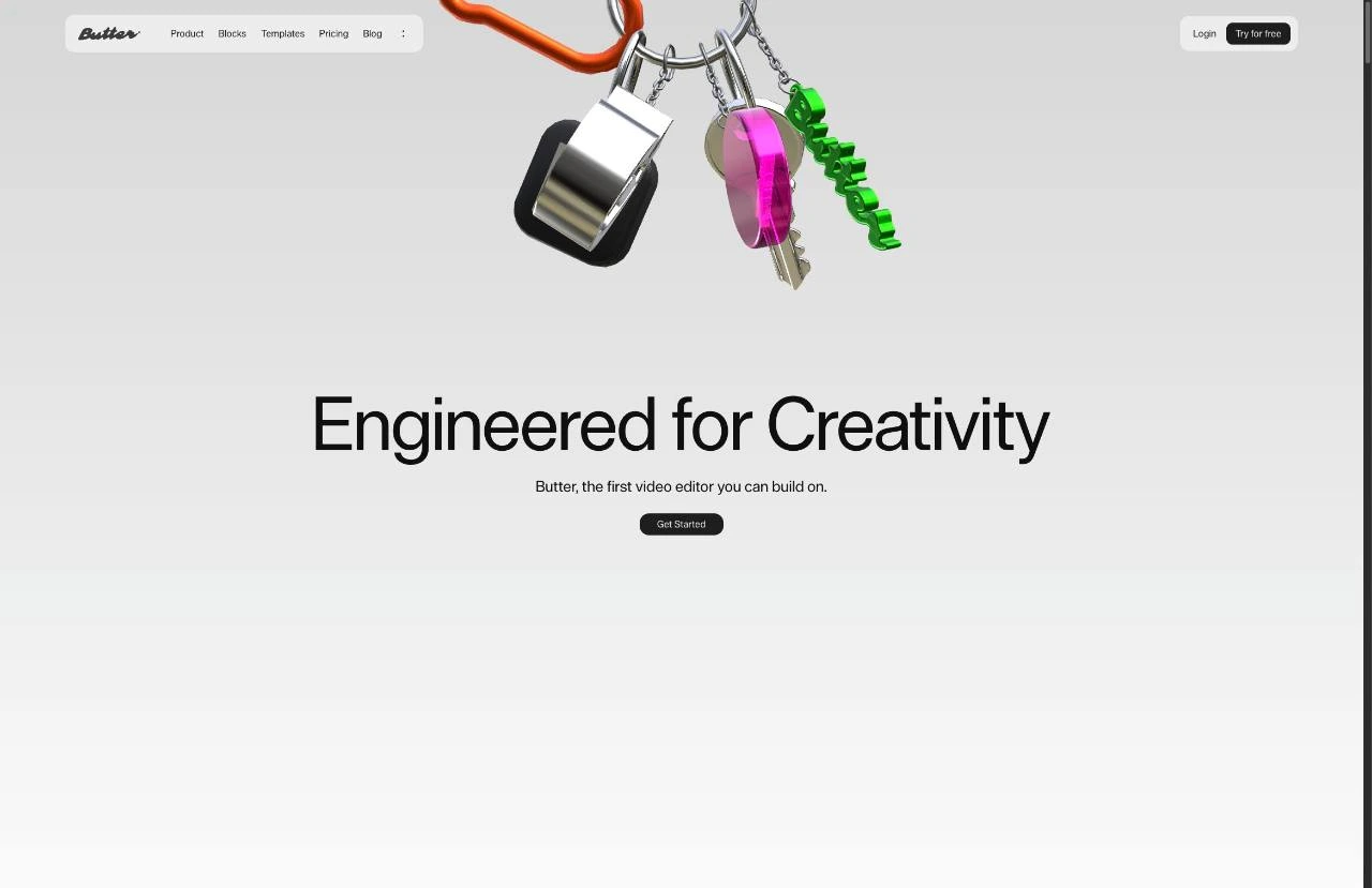Butter website with sculptural colourful keyrings