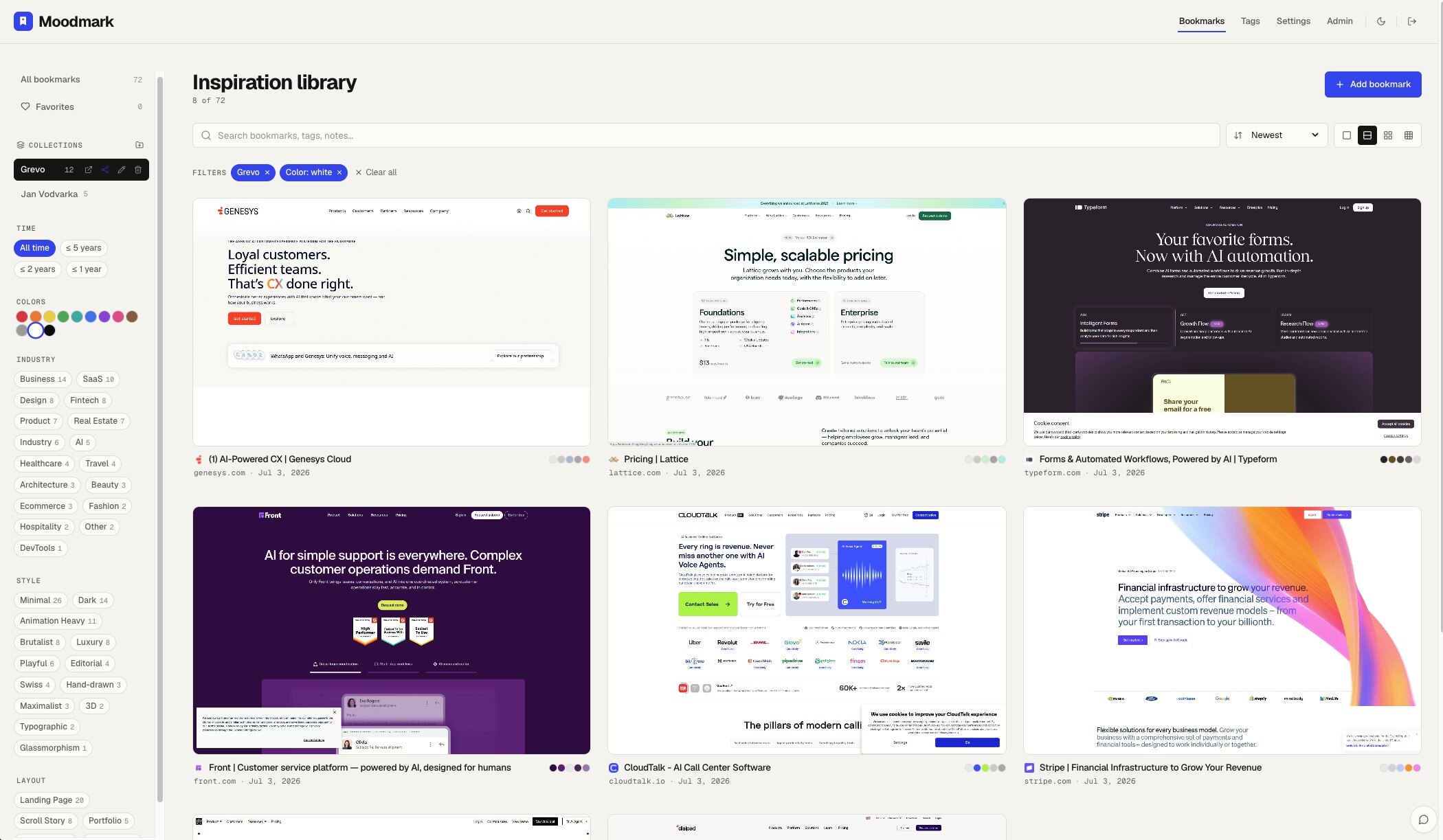Moodmark library grid in light mode
